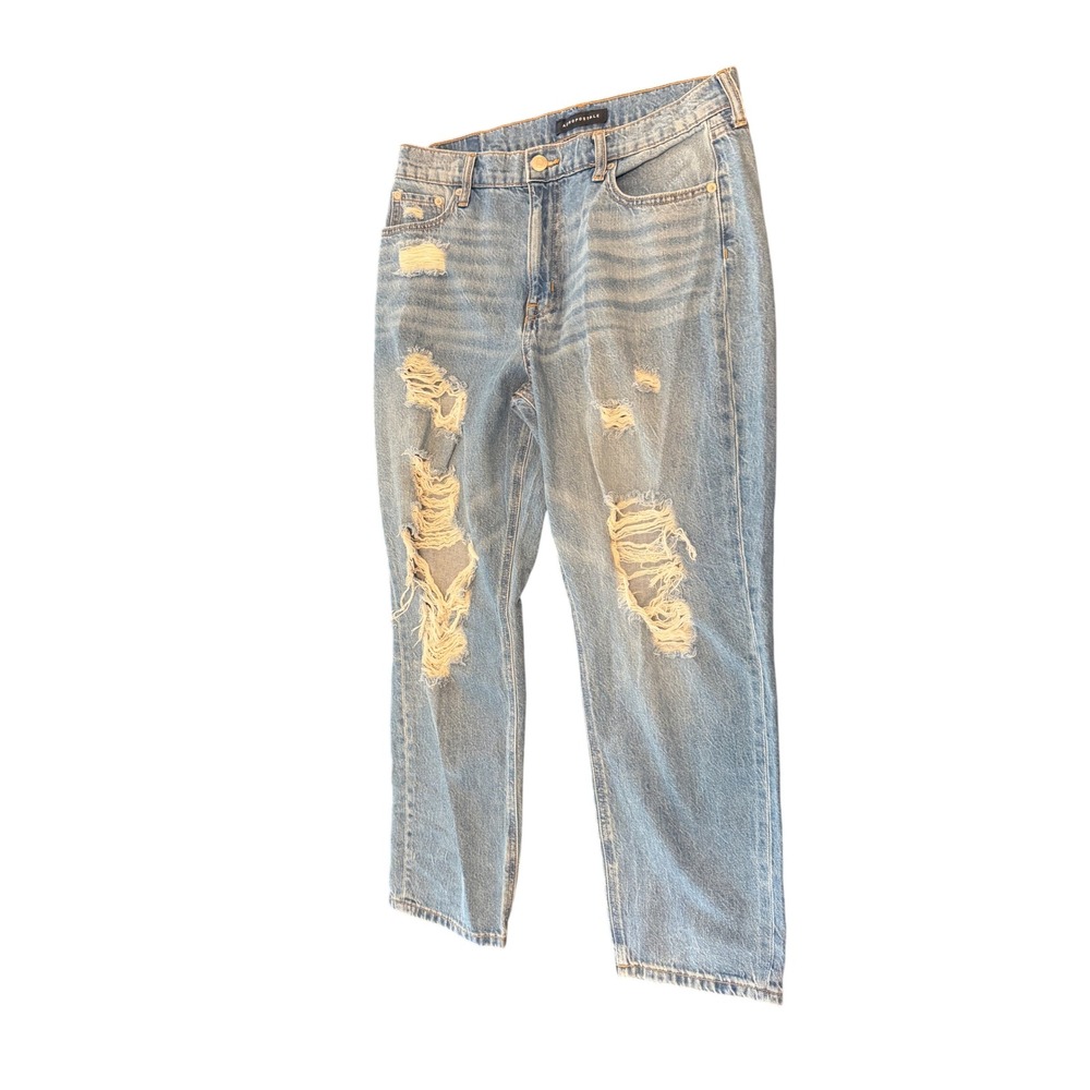 Aeropostale Womens Size 12 Distressed Mom Jeans Light Wash High Rise Straight